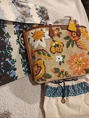 Tory Burch Perry Straw Embroidered Tote
